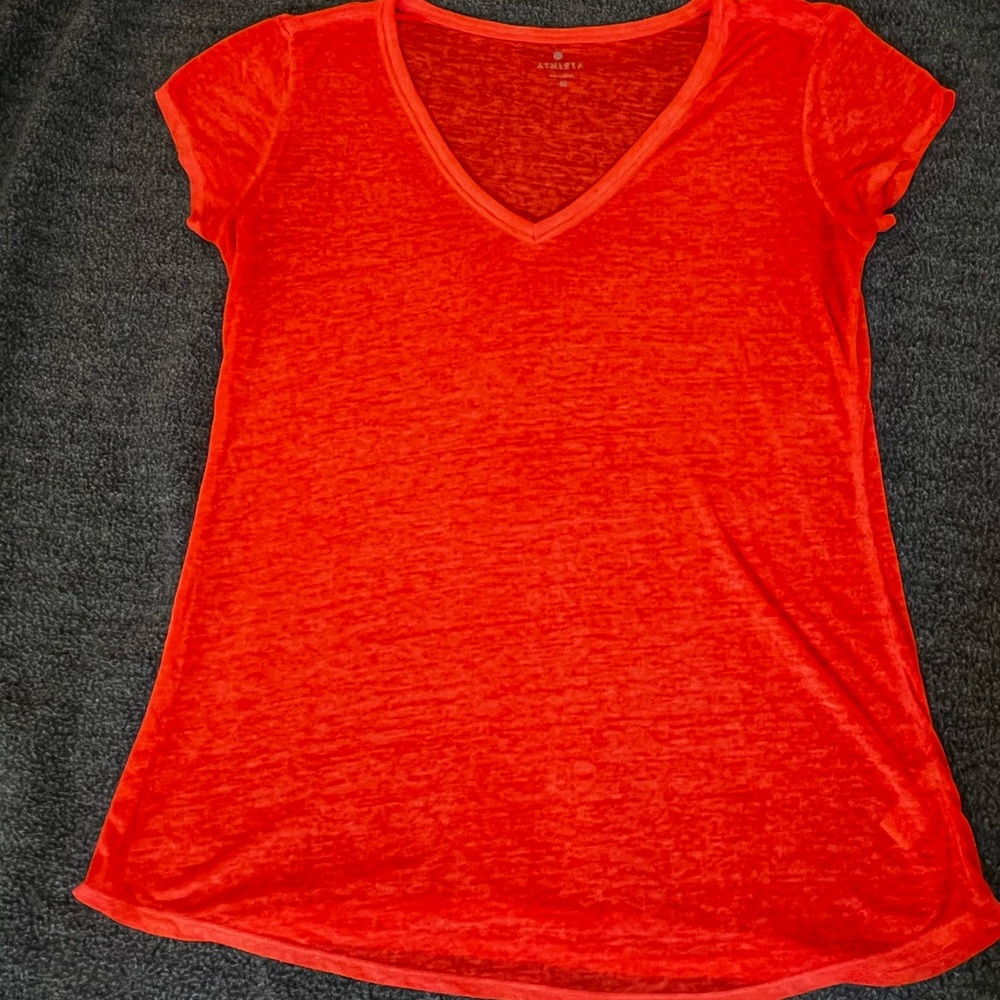 Athleta V-neck t-shirt.  Size M. Worn once. Bright orange.